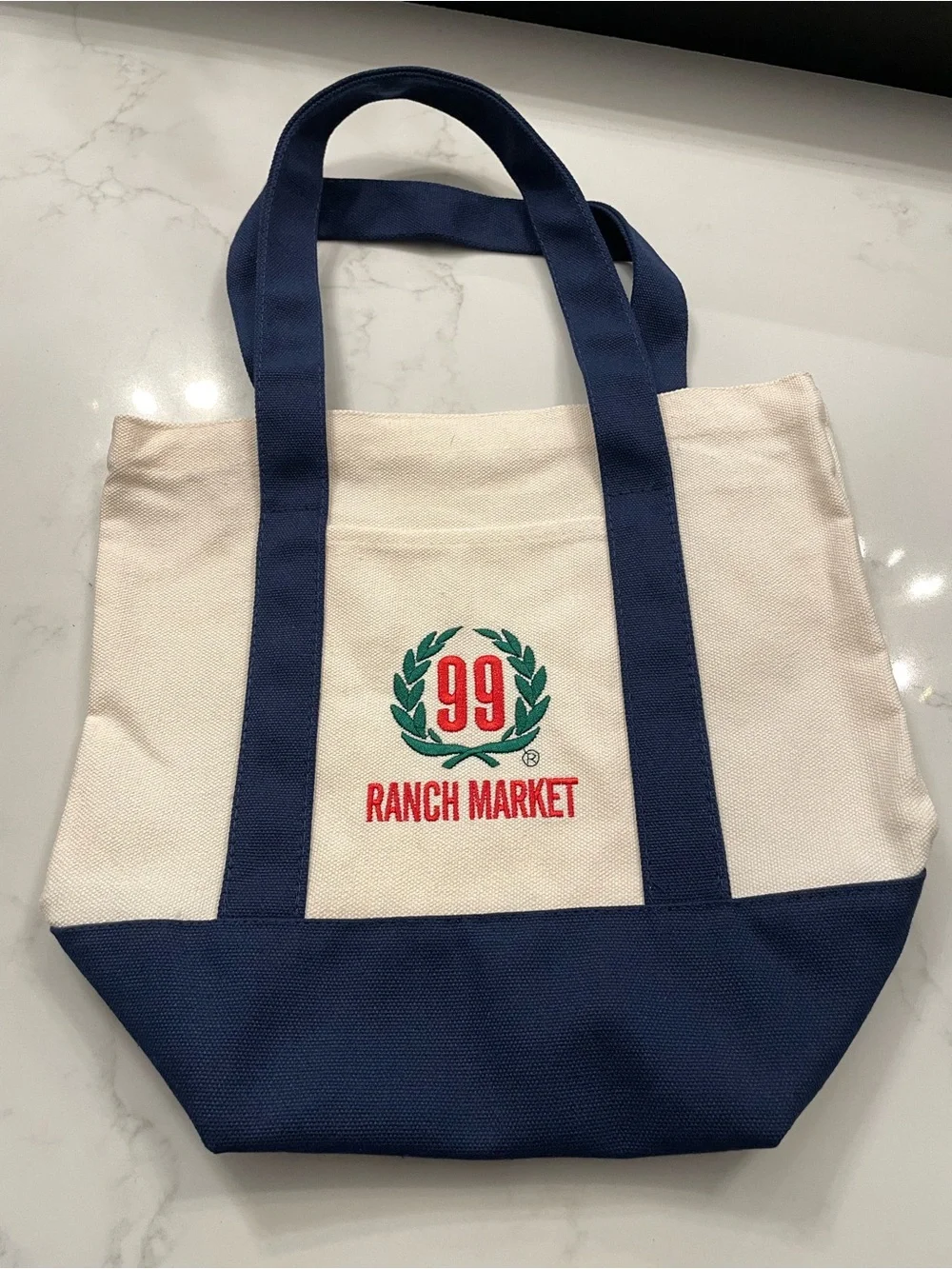 Two-Tone Canvas Tote Bag in Navy and Cream